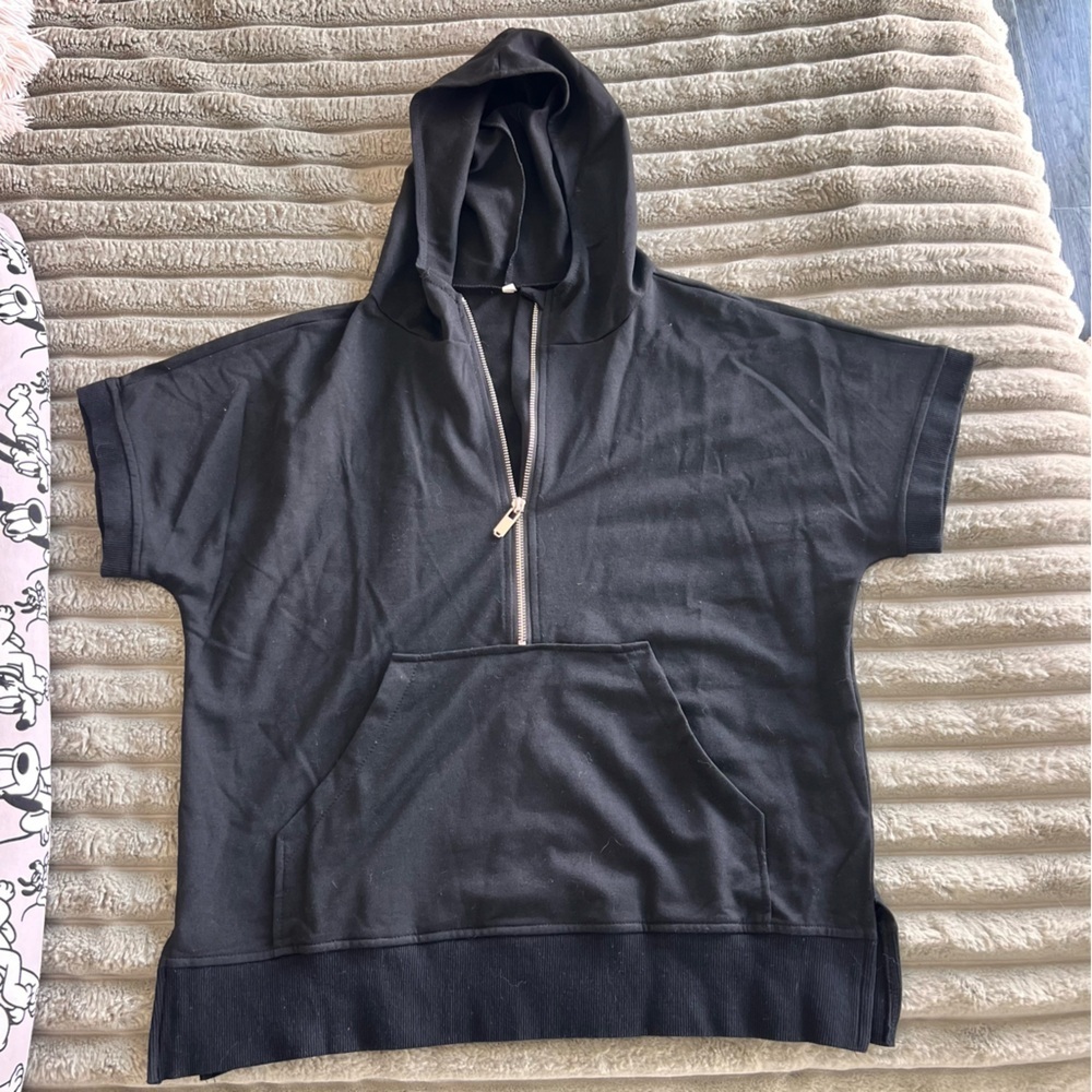 Black Short-Sleeve Half Zip Hoodie